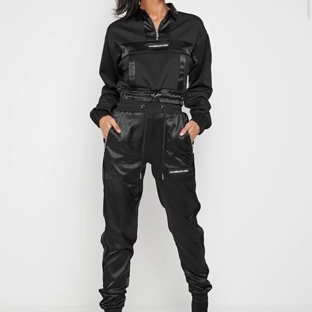 Maniere de Vior Satin Contrast Track Top